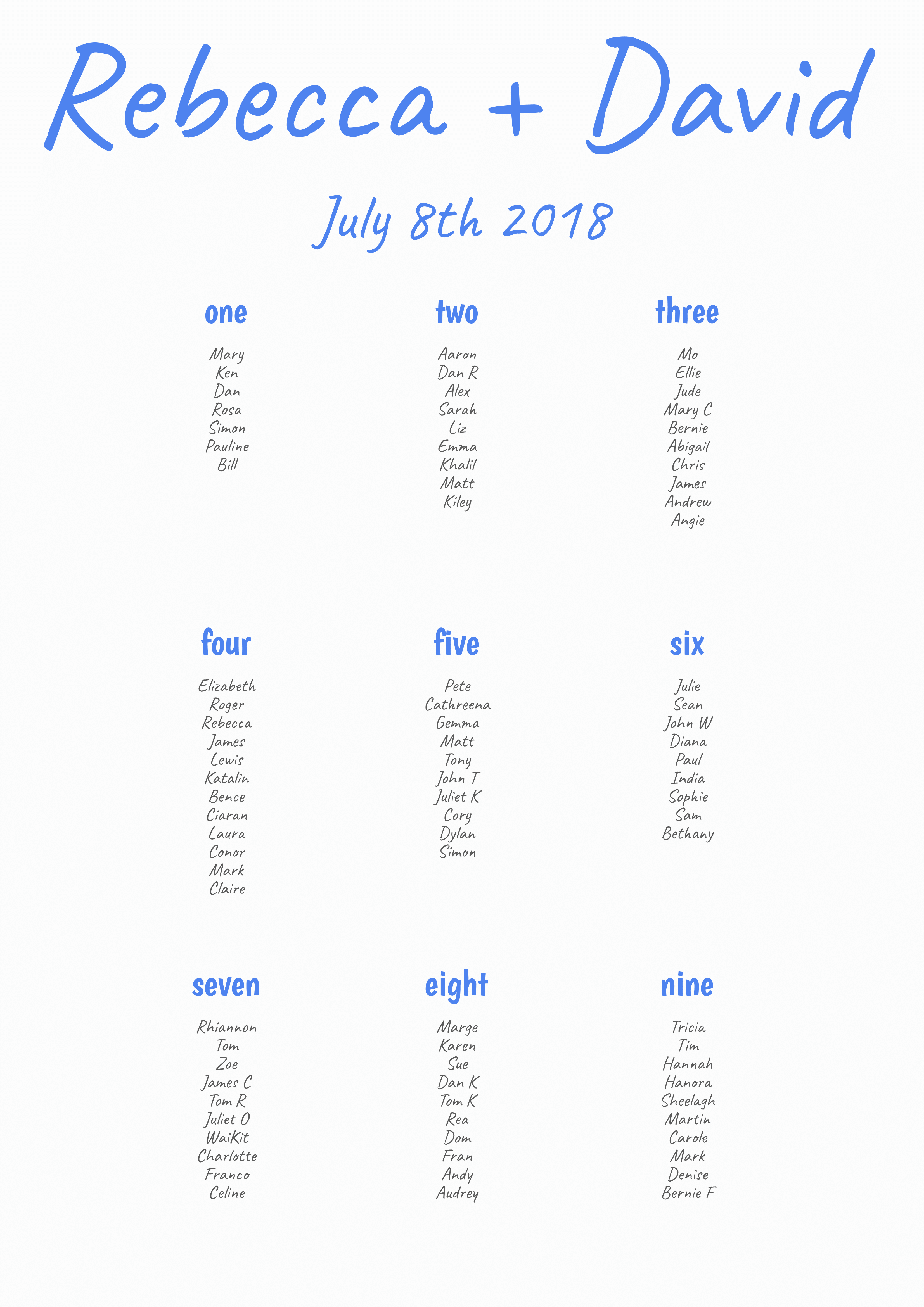 A2 table plan white and blue